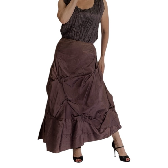 Lee Andersen Vampiress Skirt XL Taupe Gold Dupioni Silk Roses Wedding Formal - Picture 13 of 15